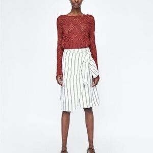 Francesca's Women's Striped Wrap Skirt Black Knee Length Size M NWTs